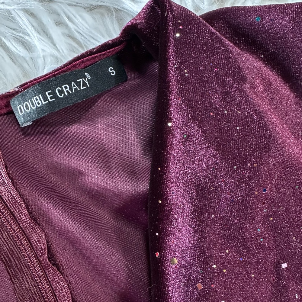 Double Crazy • Glitter Velvet High Slit Asymmetrical Dress - Picture 5 of 15